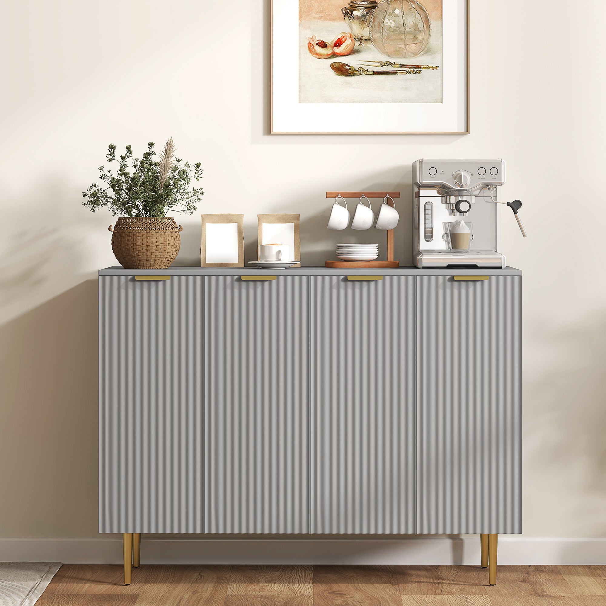 Modern Kitchen Storage Cabinet, Sideboard Buffet Cabinet with Adjustable Shelves for Kitchen Hallway, Grey Bar Cabinets   at Gallery Canada