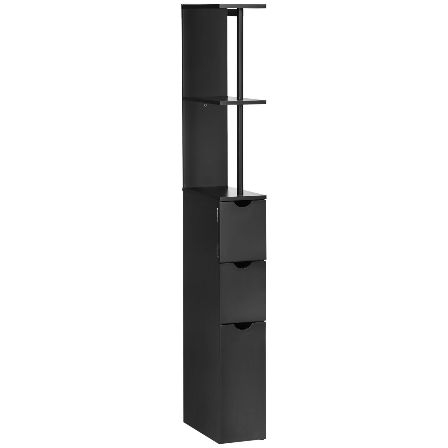 Tall Bathroom Storage Cabinet, Narrow Bathroom Cabinet with Drawers and Open Shelves for Small Spaces, Black Bathroom Cabinets   at Gallery Canada