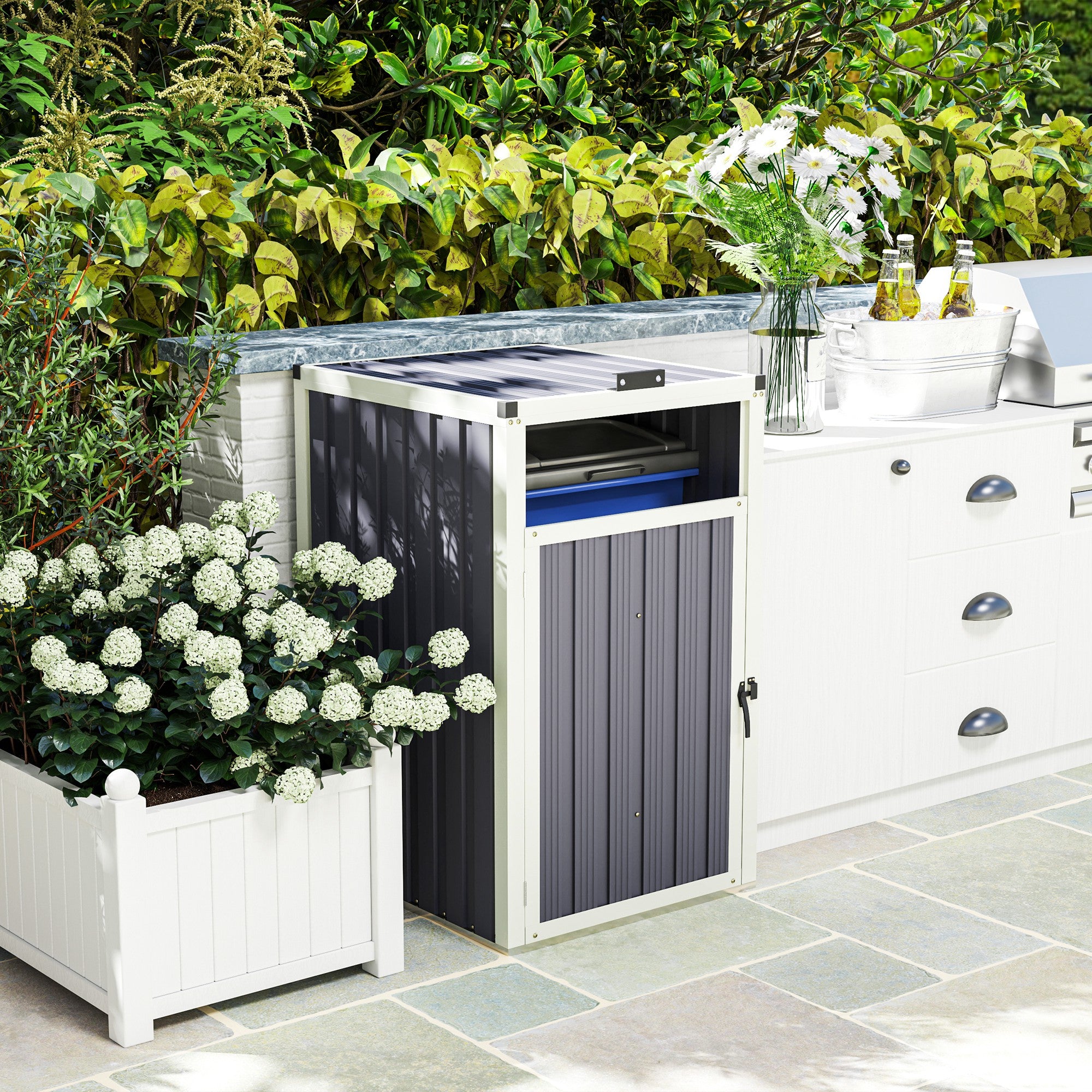 Single Garbage Bin Shed, Lockable Outdoor Storage Shed with Openable Lid, Galvanized Frame for Garden Patio, Dark Grey Sheds at Gallery Canada