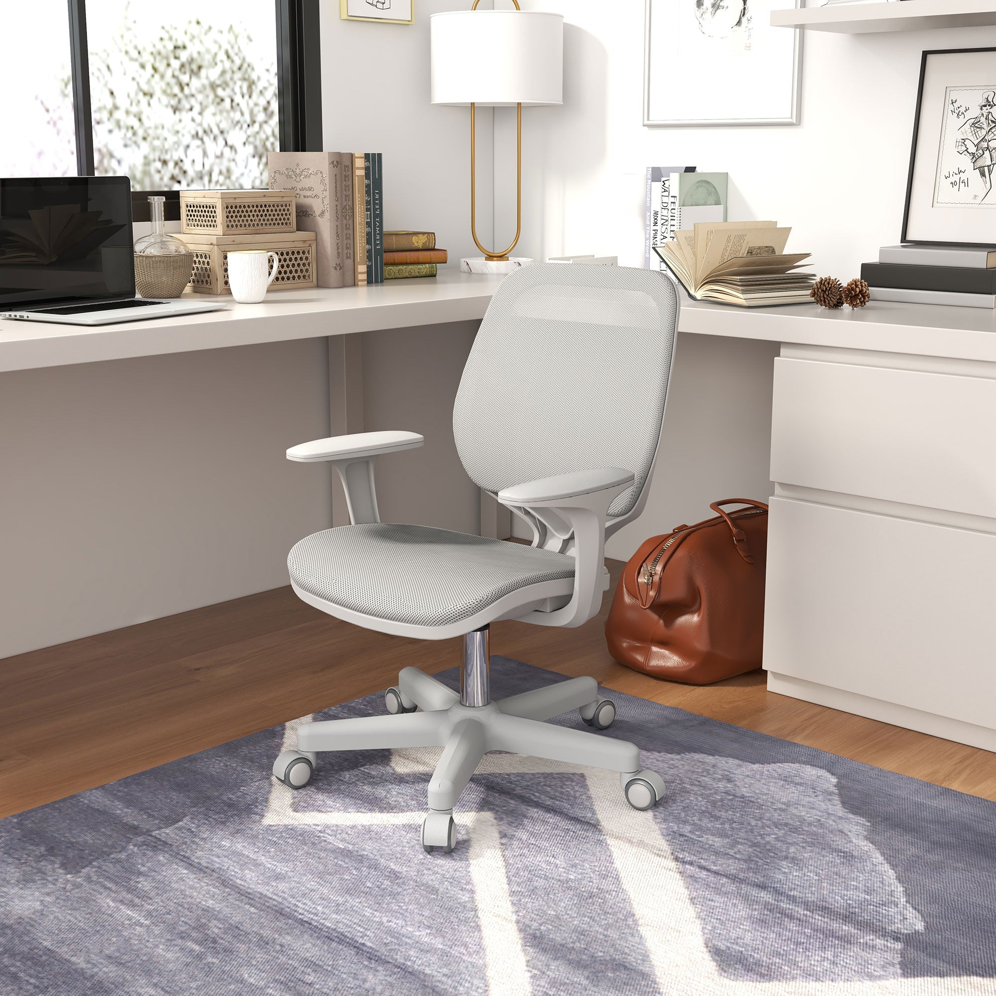 Office Chair, Small Computer Desk Chair with Mesh Back, Swivel Security Castors, Arm, Grey Office Chairs at Gallery Canada