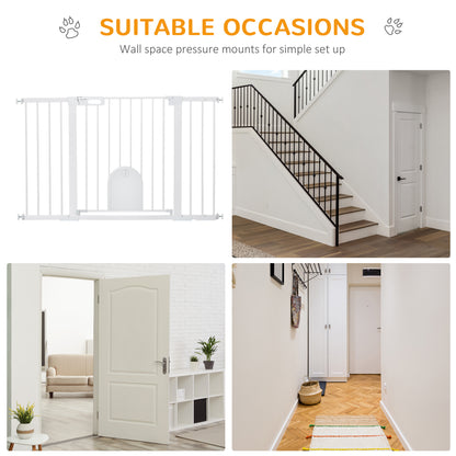 30"-52" Extra Wide Pet Gate Barrier with Small Door, White Houses, Kennels & Pens   at Gallery Canada