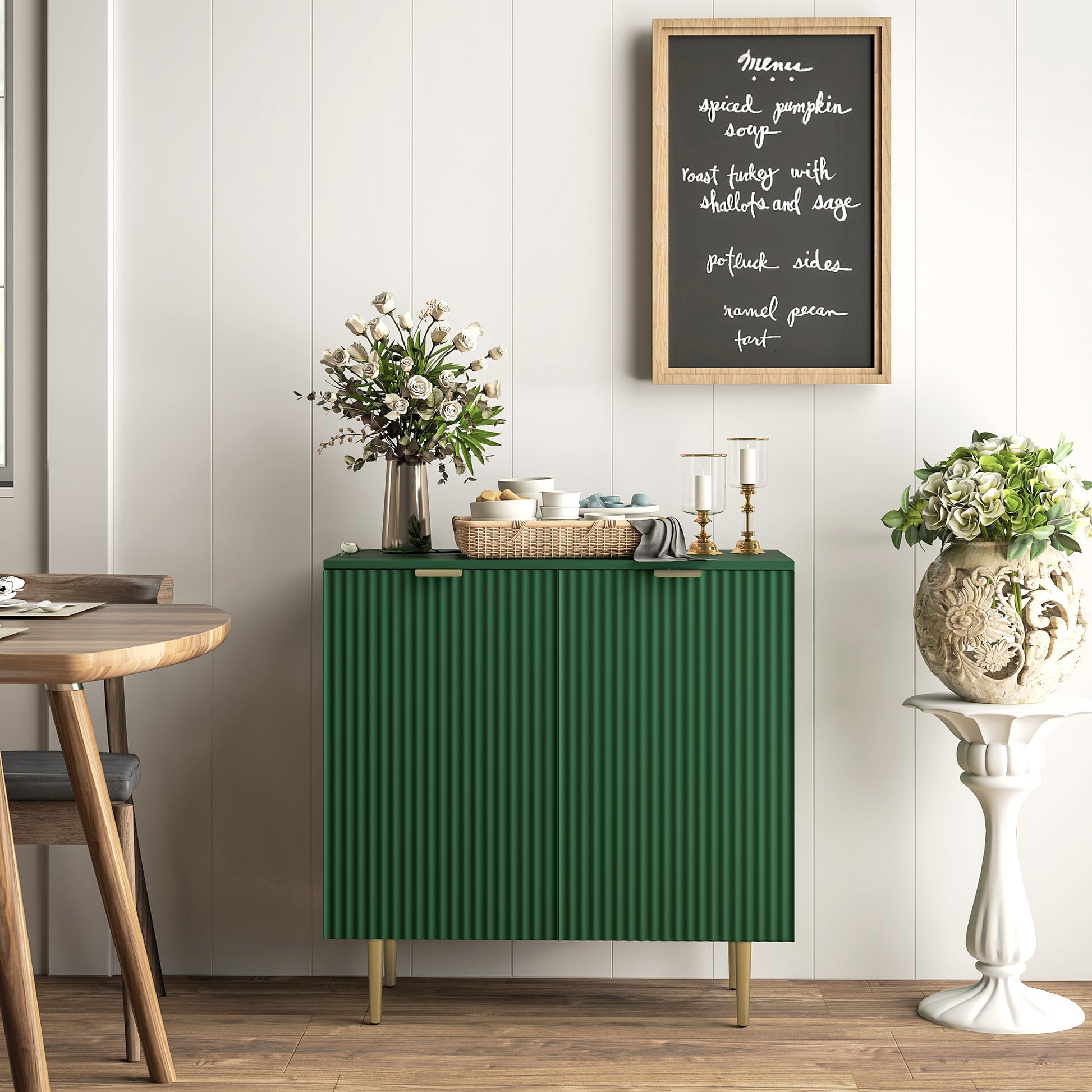 Modern Kitchen Storage Cabinet, Sideboard Buffet Cabinet with Adjustable Shelves and Metal Legs for Kitchen, Green Bar Cabinets   at Gallery Canada