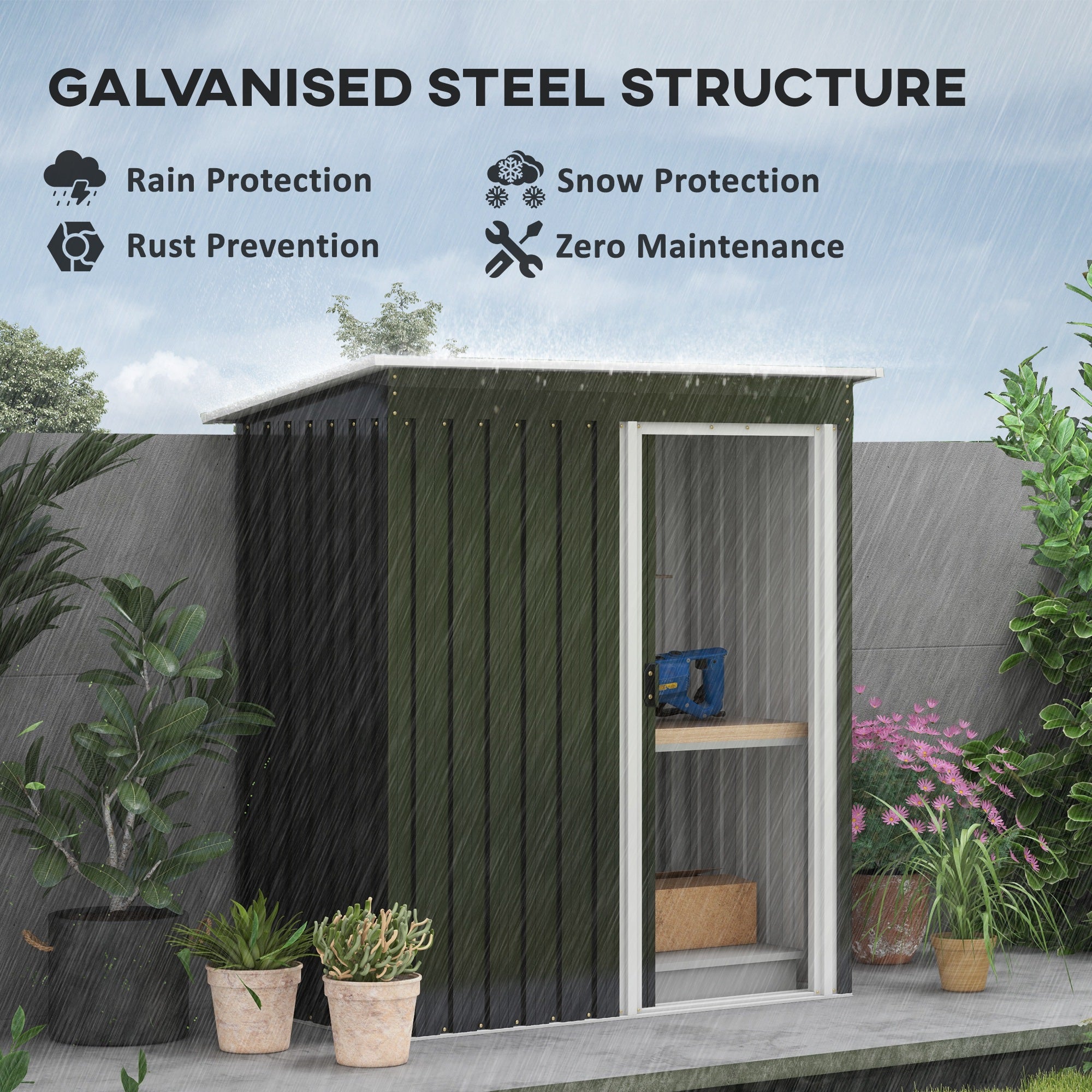 5 x 3 FT Outdoor Storage Shed with Sliding Door and Sloped Roof, Steel Frame Garden Shed Tool Equipment, Black Sheds at Gallery Canada