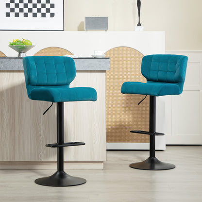 Swivel Tufted Velvet-feel Fabric Barstools Set of 2 Adjustable Bar Stools with Footrest for Counter Dining Room Blue Bar Stools Blue  at Gallery Canada