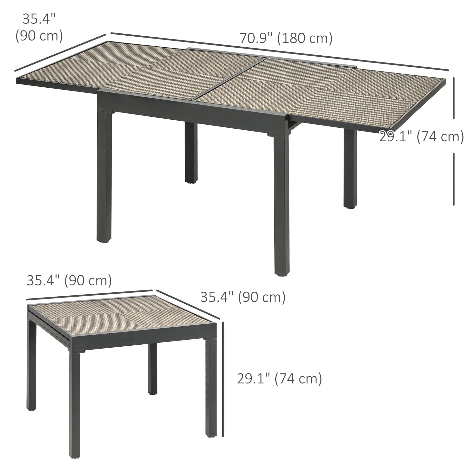 Extendable Rattan Dining Table, Patio Retractable Table, Aluminum Frame, 90/180 x 90 cm, Mixed Brown Patio Dinning Tables   at Gallery Canada