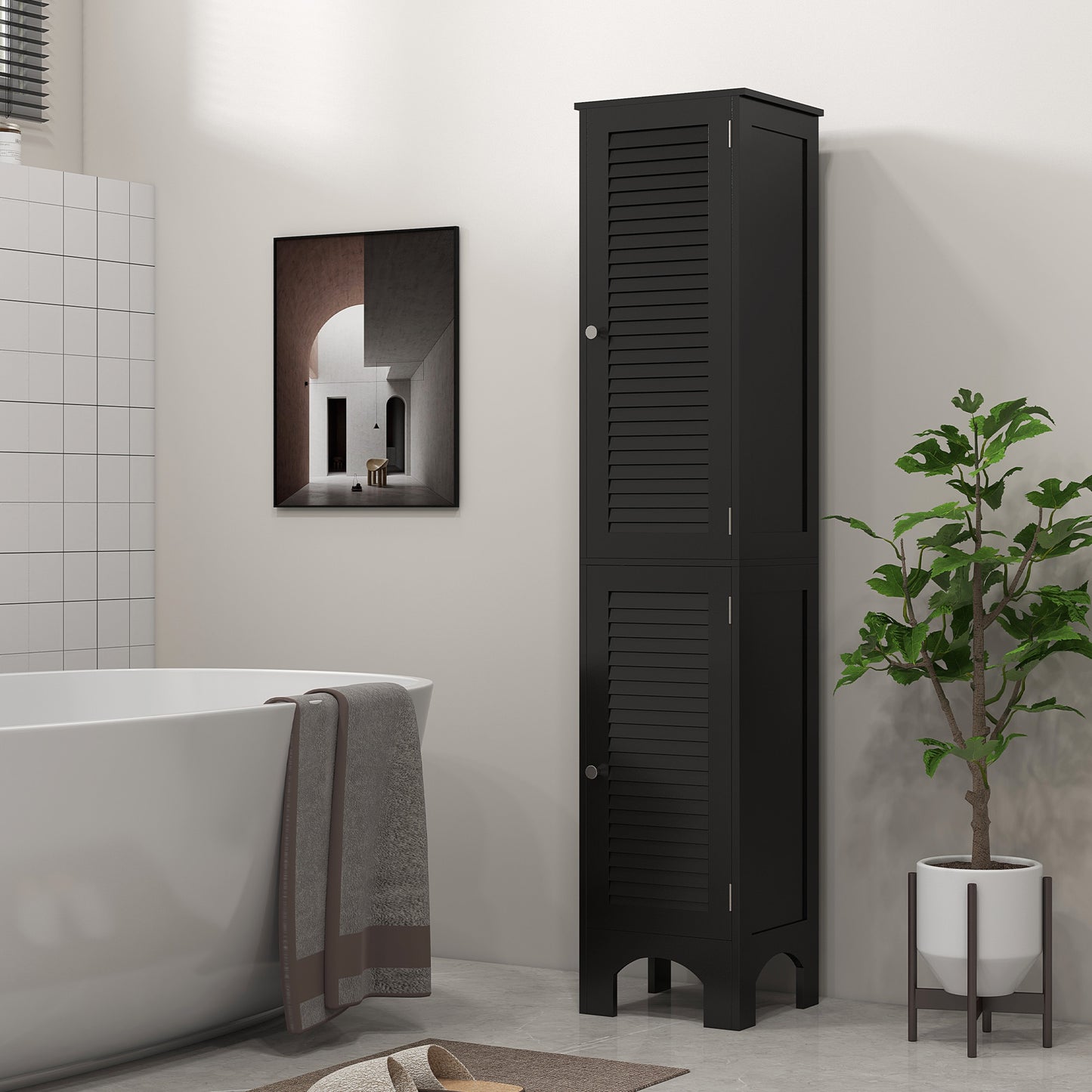 Narrow Bathroom Cabinet, Tall Bathroom Storage Cabinet with Shelves and Doors, Black Bathroom Cabinets   at Gallery Canada