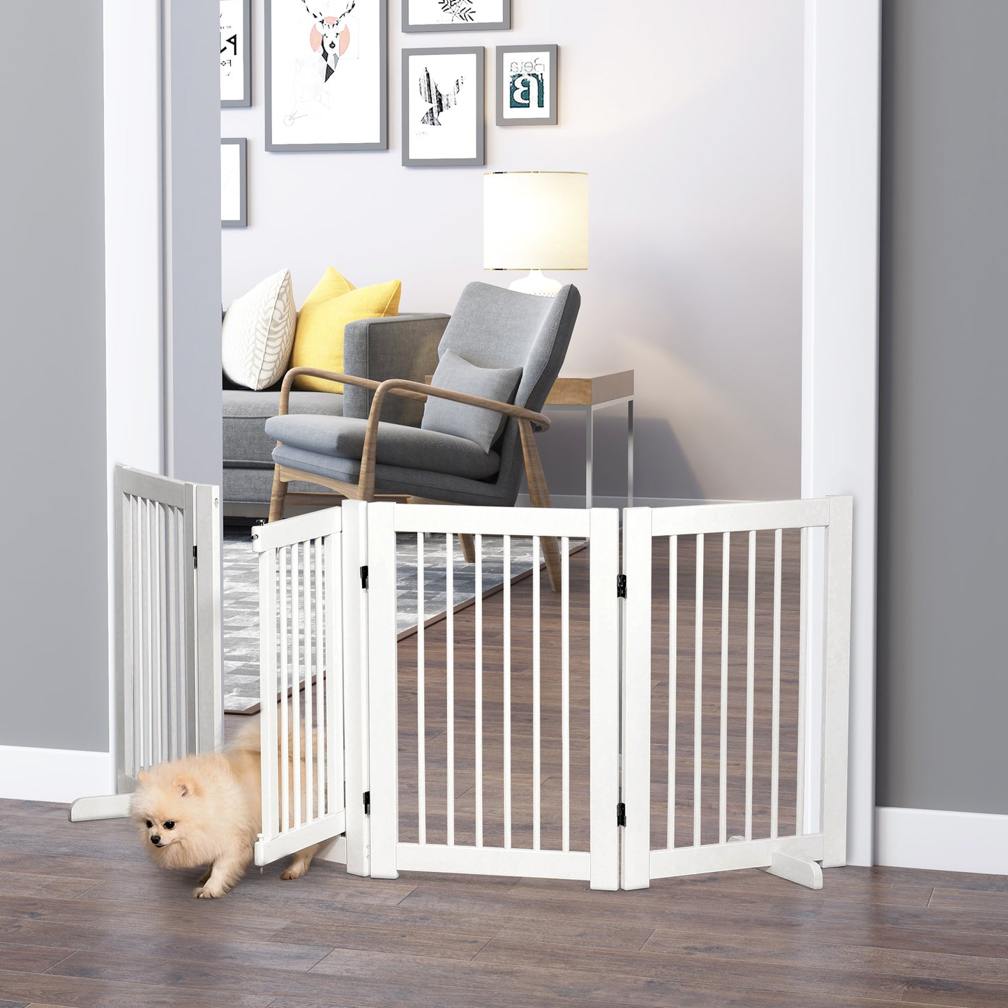 4 Panel Foldable Free Standing Pet Gate with Support Feet for Medium and Large Dogs, for Stairway, Doorway, Hallway Houses, Kennels & Pens   at Gallery Canada