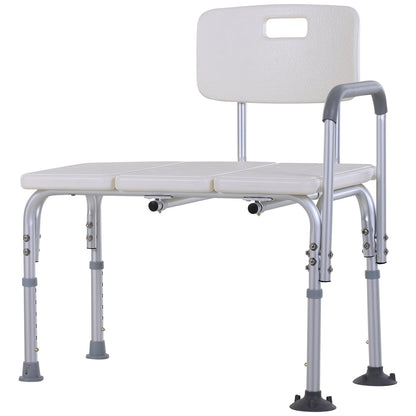 6-Level Adjustable Bath and Shower Transfer Bench Aluminum Chair with Non-Slip Feet, Armrest &; Backrest, White - Gallery Canada