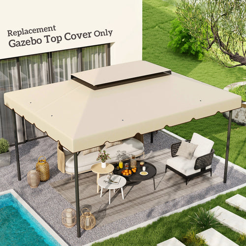 13.1' x 9.8' Gazebo Replacement Canopy, Gazebo Top Cover with Double Vented Roof for Garden Patio(TOP ONLY), Cream