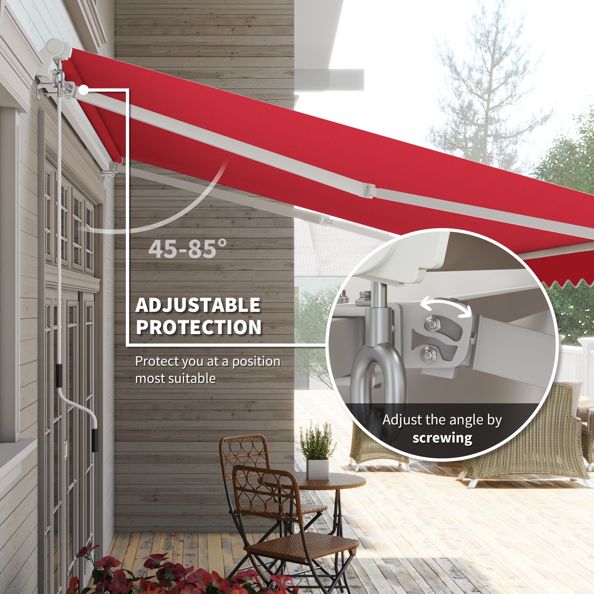 12' x 10' Retractable Awning Patio UV Resistant Fabric and Aluminum Frame for Deck, Balcony, Yard, Wine Red Deck Awnings at Gallery Canada