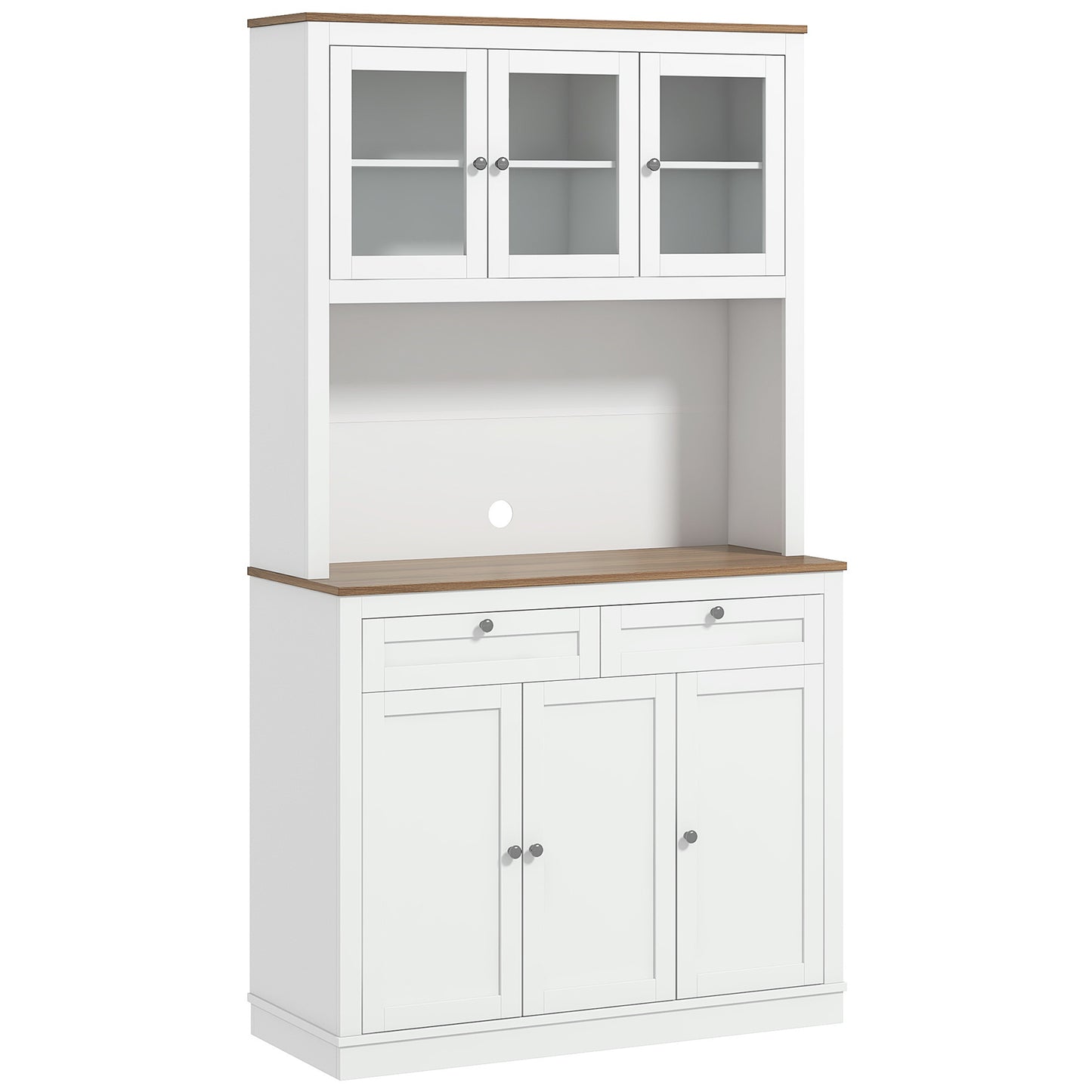 71" Kitchen Pantry Cabinet with Microwave Space, Buffet with Hutch, 2 Drawers, Adjustable Shelves and Glass Doors, White Kitchen Pantry Cabinets   at Gallery Canada