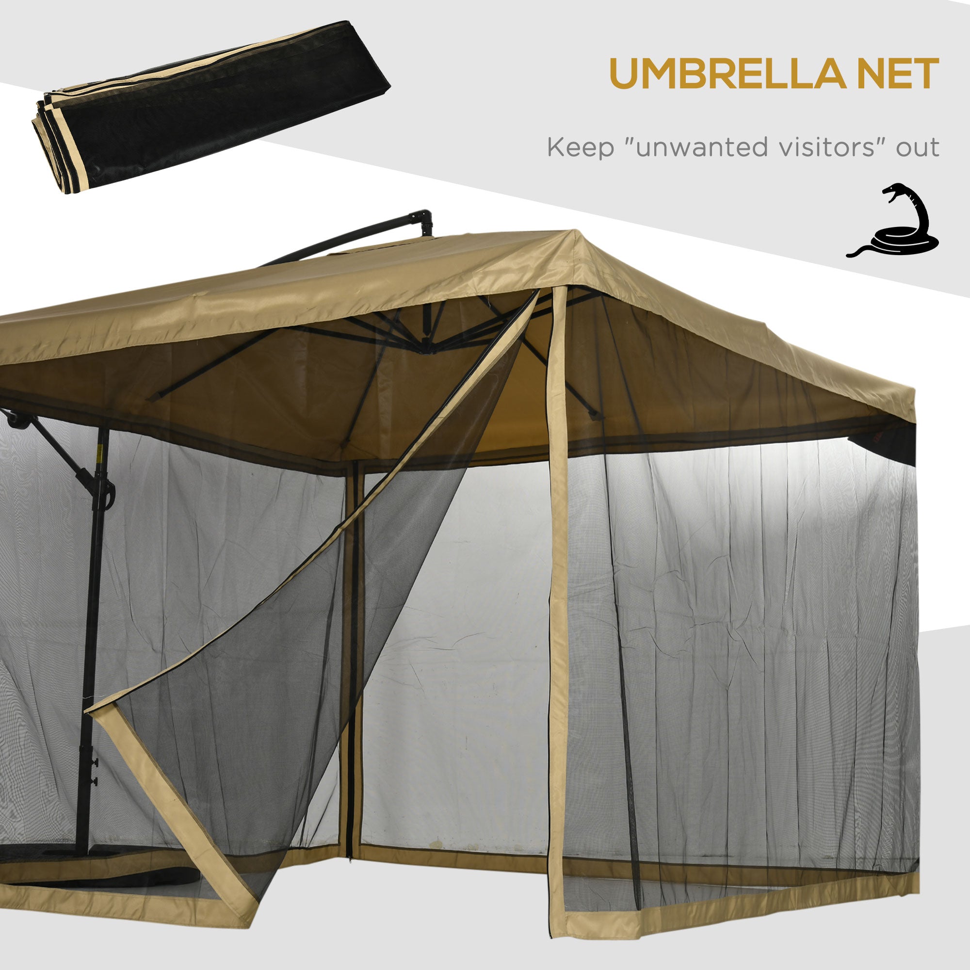 Offset Patio Umbrella with Net and Umbrella Base, Adjustable Cantilever Canopy with Cross Base, Weight Plates and 8 Ribs for Backyard, Poolside, Garden, Beige Cantilever Umbrellas at Gallery Canada