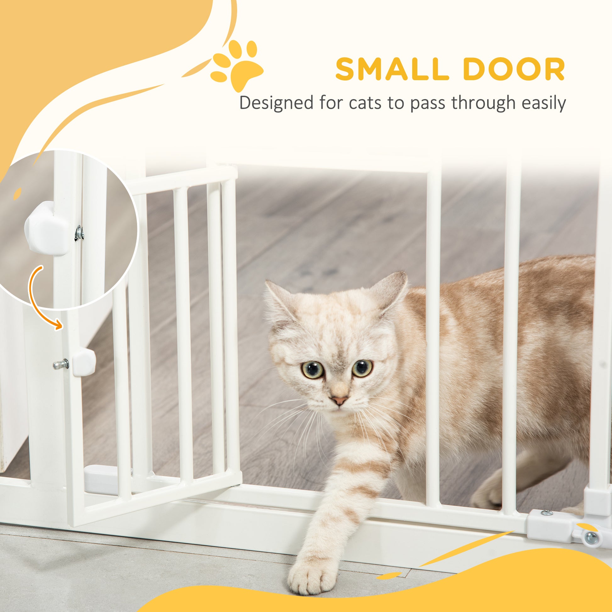 Pet Gate Extra Wide Press-Mounted with Cat Door, Auto Closing Pet Gate for Stair, Hallway, 29-32 Inch, White Houses, Kennels & Pens at Gallery Canada