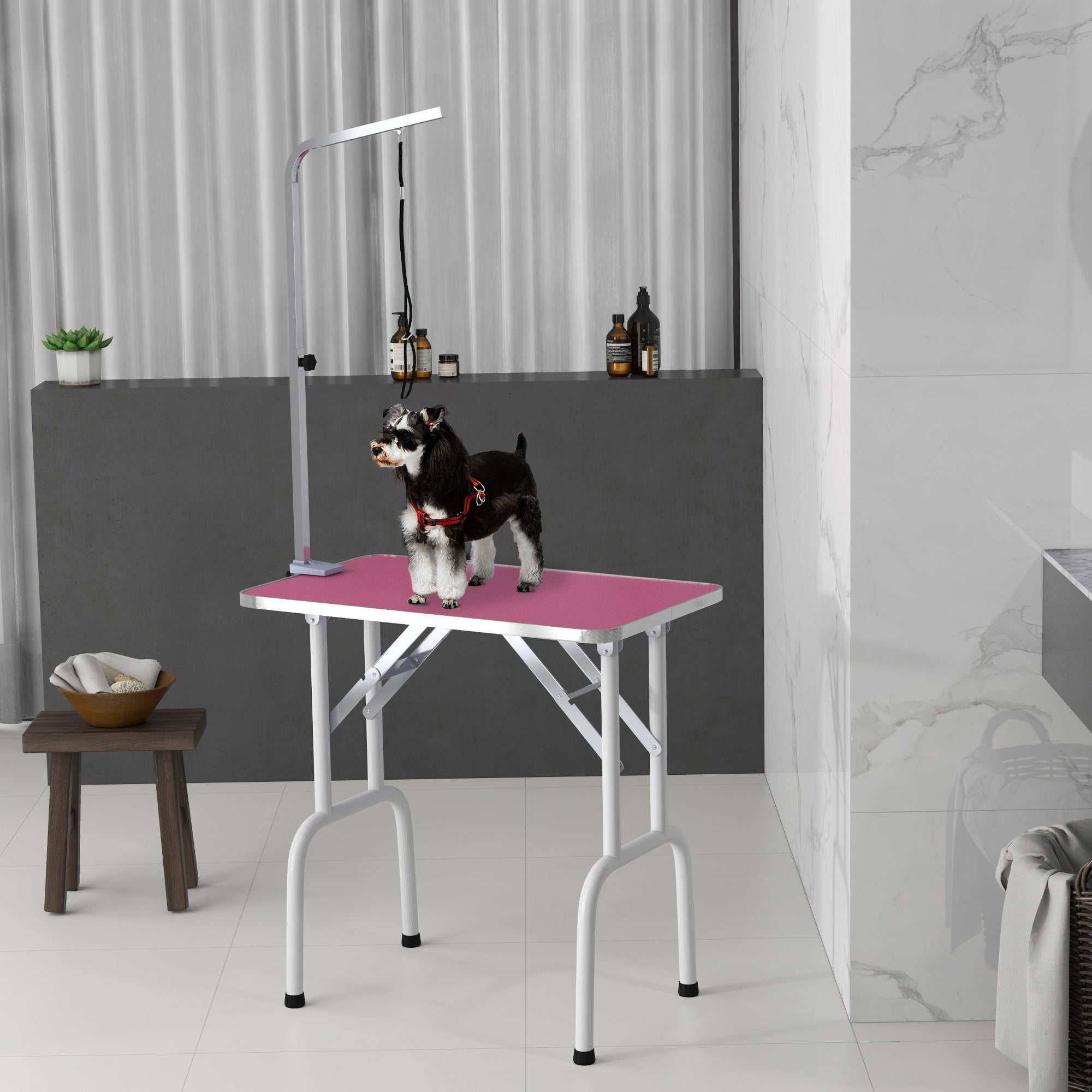 Foldable Pet Grooming Table for Dogs Cats with Adjustable Arm, Non-slip Surface, Pink Dog Grooming Tables at Gallery Canada