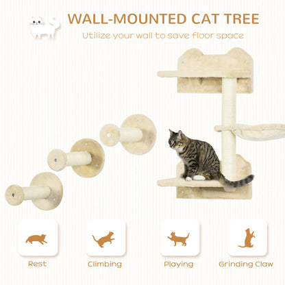 Cat Wall Shelves with Scratching Posts, Hammock, Steps, Platforms, Beige Cat Climbing Wall   at Gallery Canada