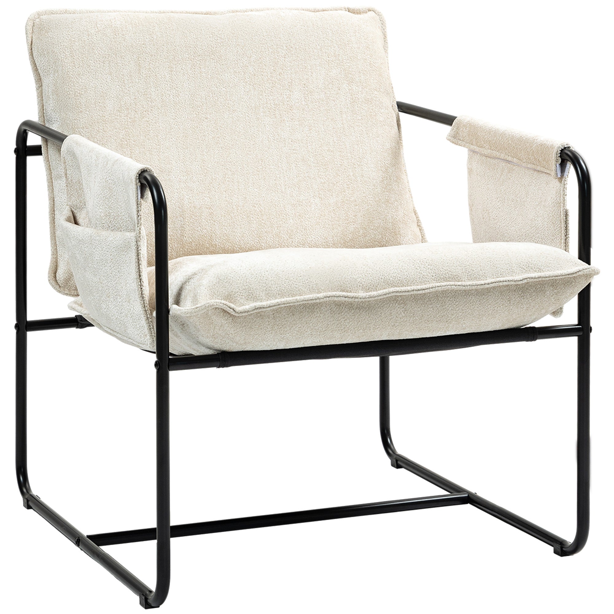 Modern Accent Chair, Upholstered Armchair with Side Pockets and Steel Frame, Comfy Reading Chair for Bedroom, Beige Accent Chairs at Gallery Canada