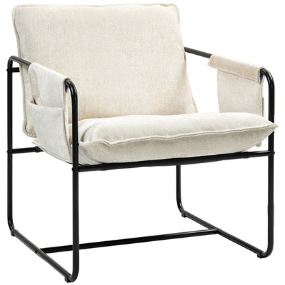 Modern Accent Chair, Upholstered Armchair with Side Pockets and Steel Frame, Comfy Reading Chair for Bedroom, Beige Accent Chairs at Gallery Canada