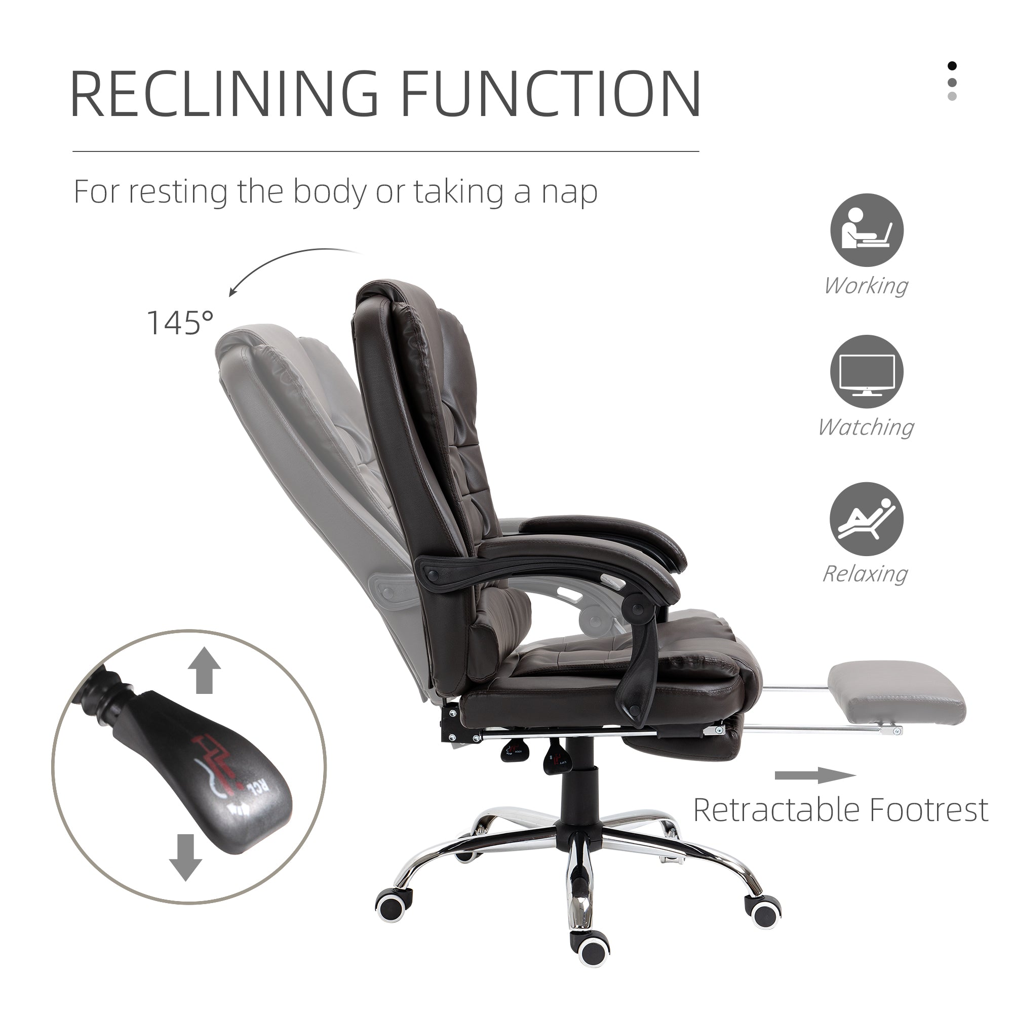 High Back Office Chair PU Leather Executive Office Chair with Retractable Footrest Padded Armrest Coffee Executive & Manager Chairs at Gallery Canada