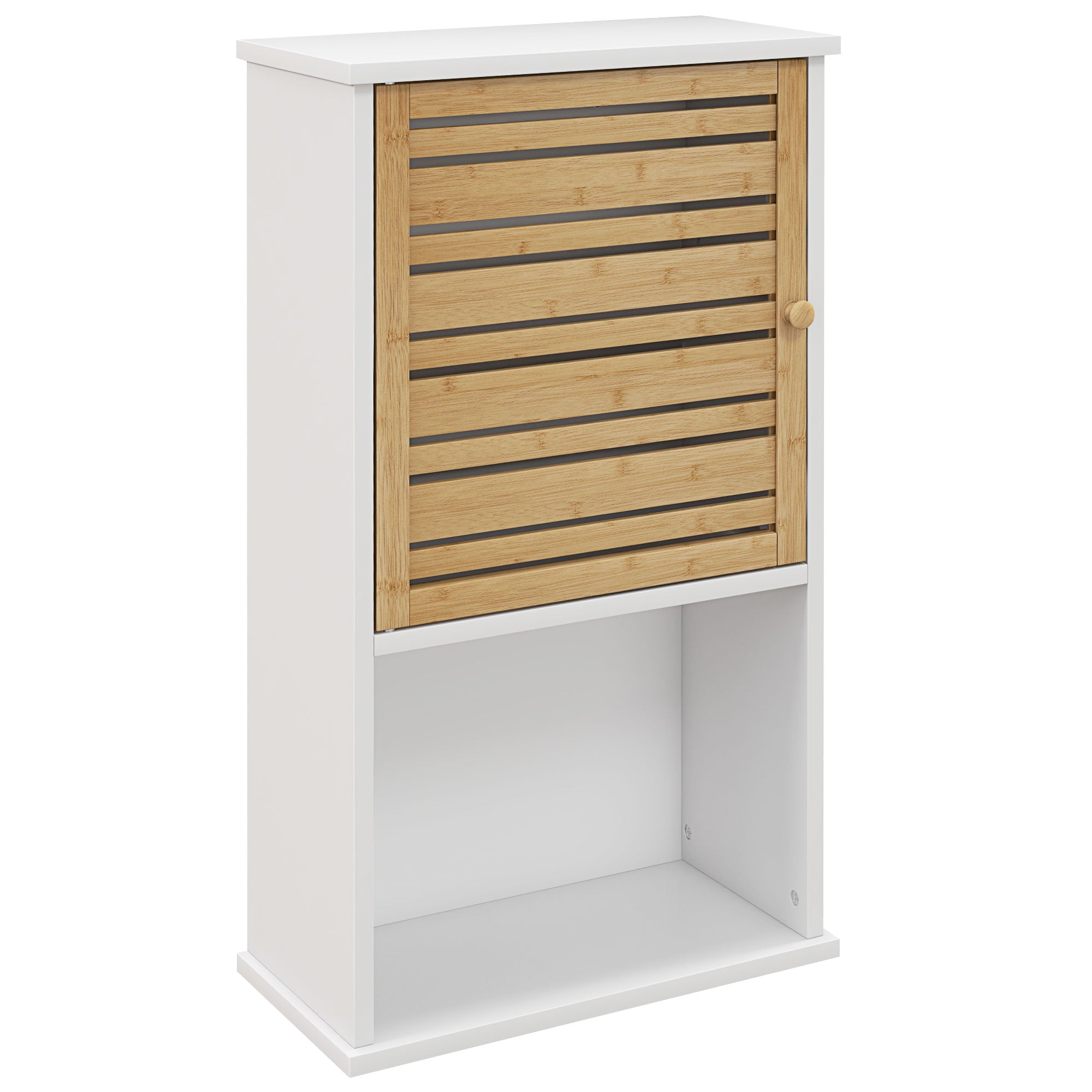 Wall Mounted Bathroom Cabinet with Storage, Bathroom Wall Cabinet with Bamboo Slat Door and Adjustable Shelf, White Wall Mounted Cabinets   at Gallery Canada