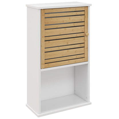 Wall Mounted Bathroom Cabinet with Storage, Bathroom Wall Cabinet with Bamboo Slat Door and Adjustable Shelf, White Wall Mounted Cabinets   at Gallery Canada