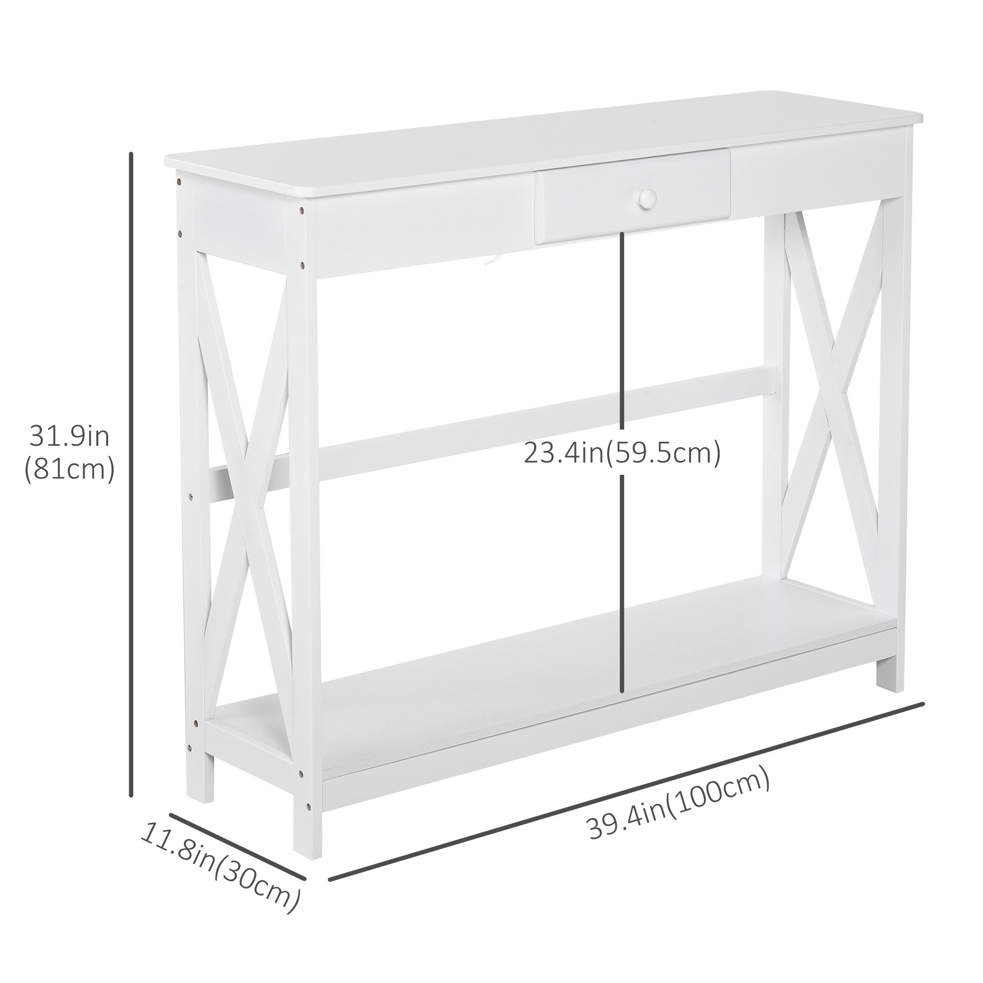 Console Table, Narrow Entryway Table with Drawer Storage Shelf and X-frame for Hallway for Living Room, White Console Tables   at Gallery Canada