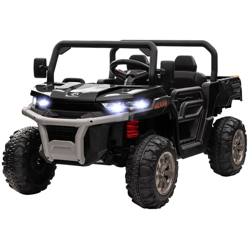 12V Ride on Car with Electric Bucket, Two-Seater, Shovel, Remote Control, Spring Suspension, Horn, Music, Black