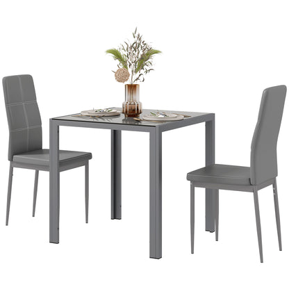 3-Piece Rectangular Glass Kitchen Table and Chairs with Metal Frame and Faux Leather Upholstery for Dining Room, Grey Bar Sets   at Gallery Canada