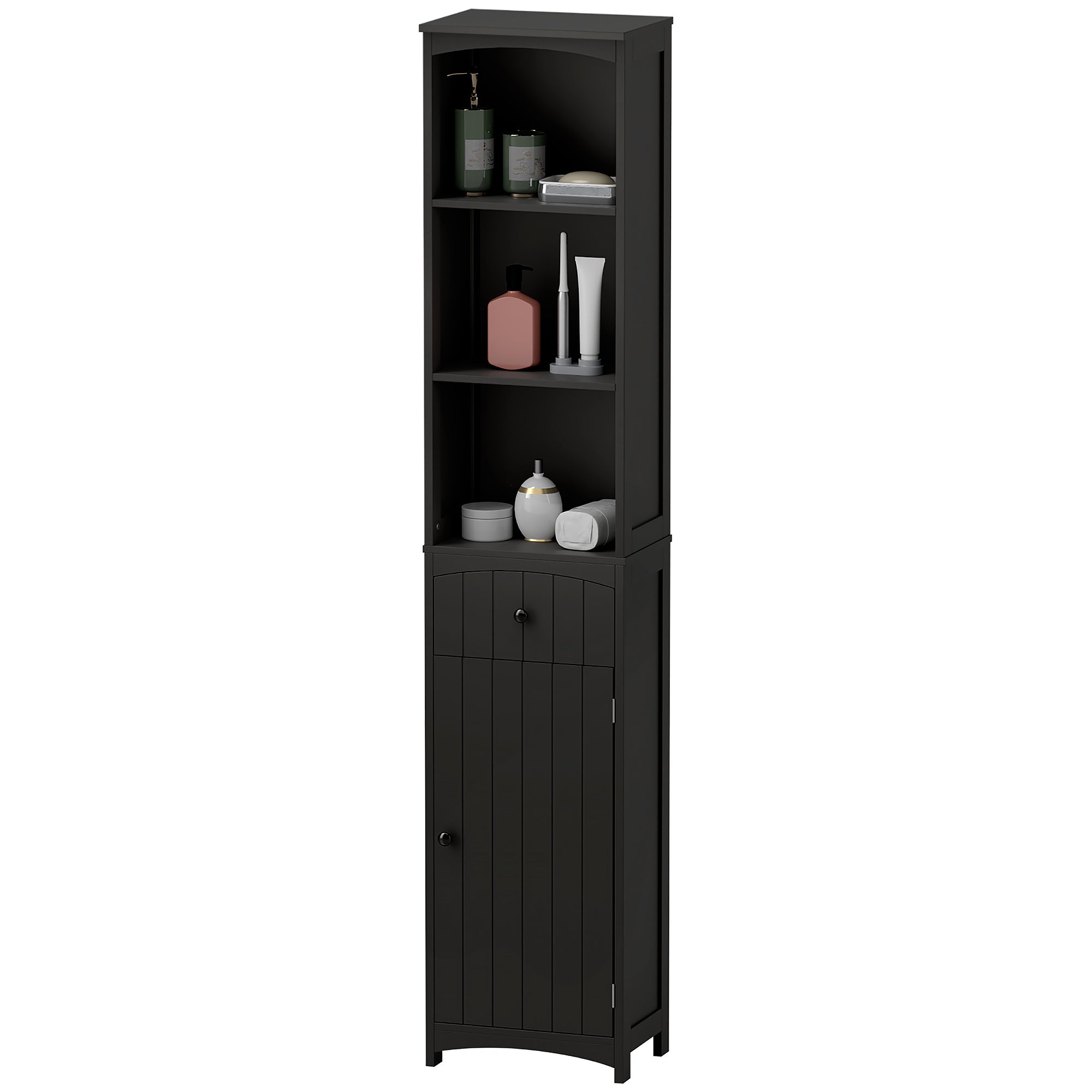 Tall Bathroom Cabinet Storage Organizer, Tall Cabinet with Shelves and Drawer Bathroom Cabinets Black at Gallery Canada