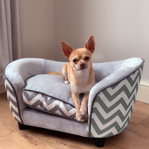 Pet Sofa Elevated Dog Bed Raised Cat Couch Puppy Furniture for Small Sized Dogs with Storage Removable Cushion Cover Grey