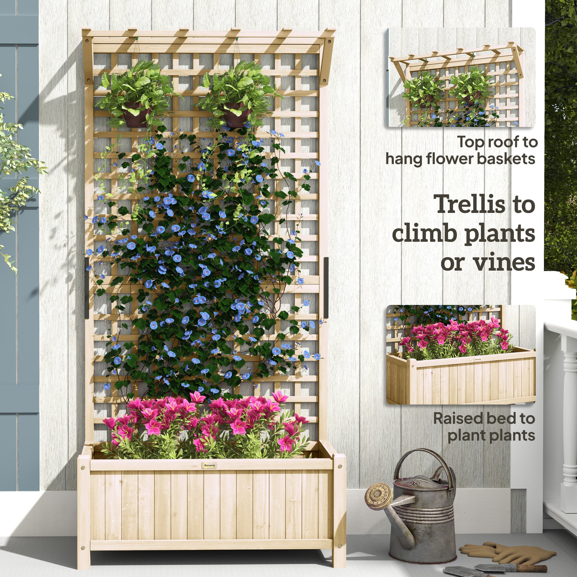Wood Planter with Trellis for Vine Climbing, Raised Garden Bed, Privacy Screen for Backyard, Patio, Deck, Natural Wood Raised Garden Beds at Gallery Canada