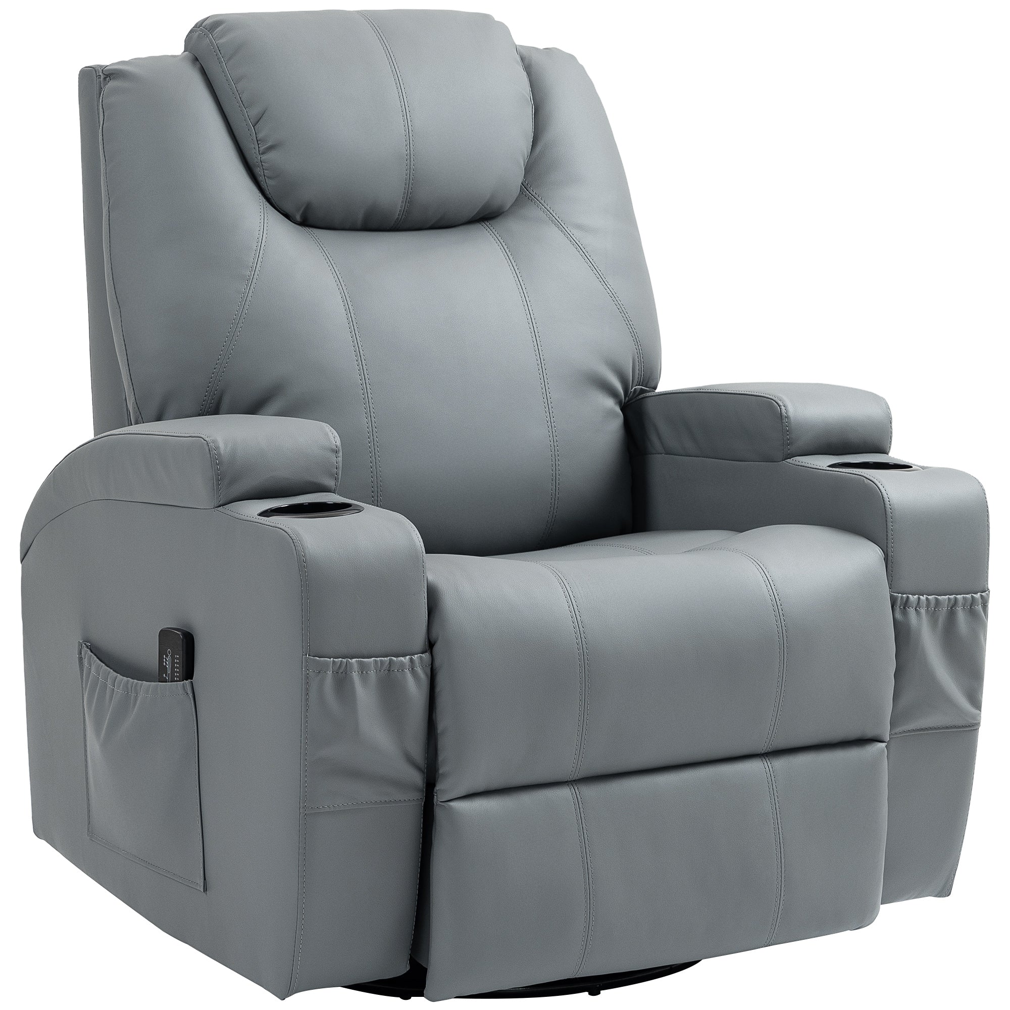 Massage Recliner Chair Leather Swivel Rocker Manual Reclining Chair with 8 Vibration Points, Cup Holders, Light Grey Single Sofas Light Grey  at Gallery Canada