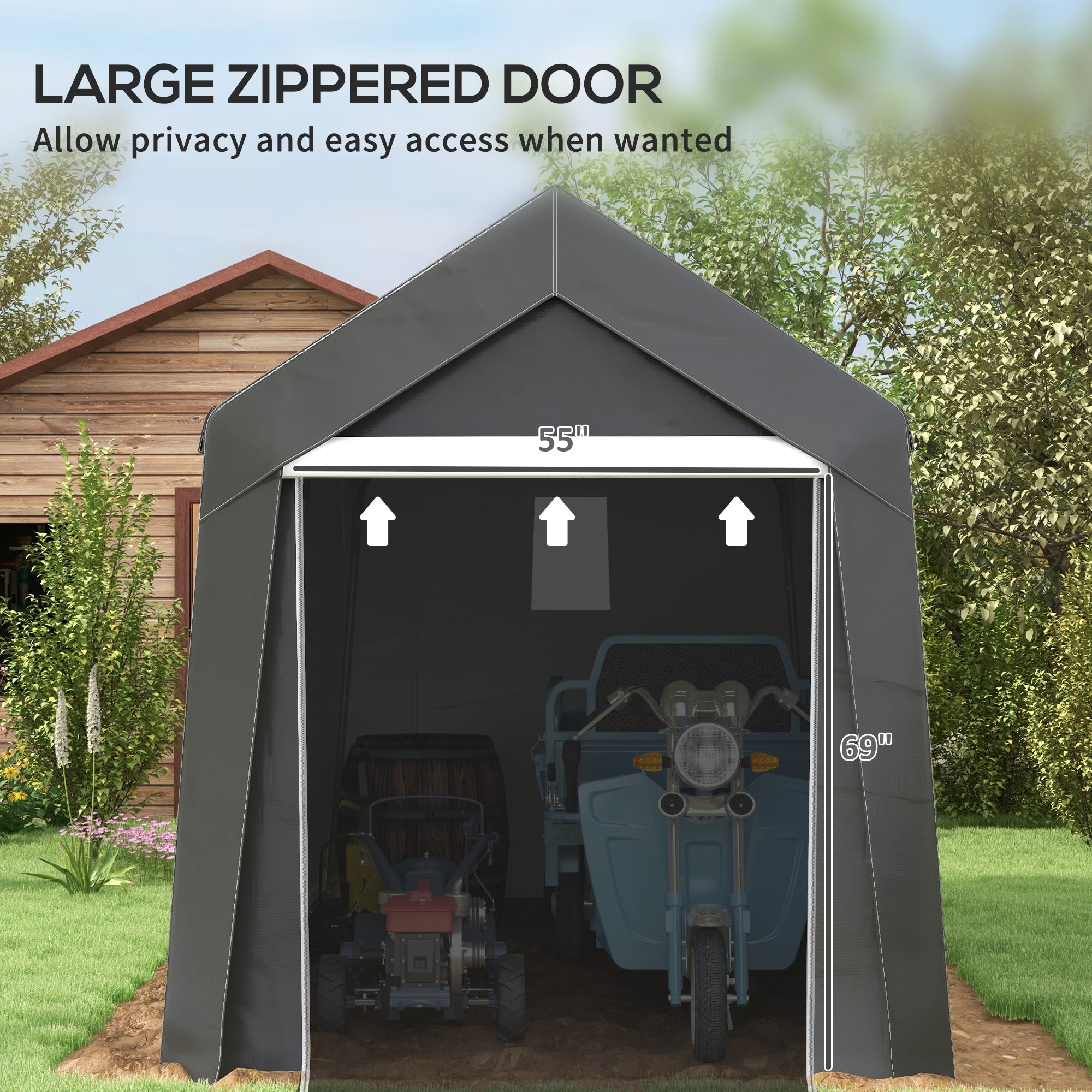 7' x 12' Outdoor Storage Shed Portable Garage with Roll-up Door for Motorcycle, Bike, Garden Tools, Dark Grey Car Shelters at Gallery Canada