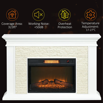 31.5" Electric Fireplace with Mantel, 1400W Freestanding Fireplace Heater with Remote Control, Overheat Protection, Timer, White Electric Fireplaces   at Gallery Canada