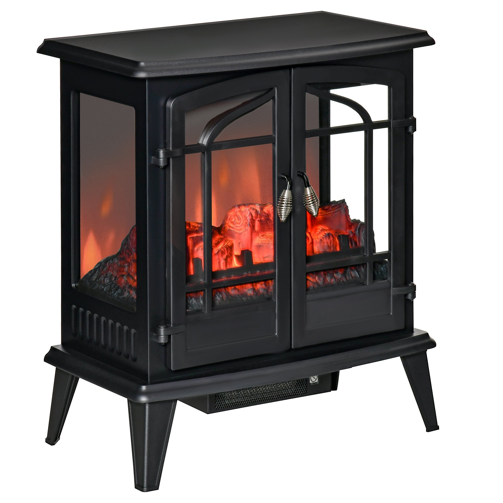 Electric Fireplace Stove, Freestanding Indoor Heater with Realistic Flame Effect, Adjustable Temperature and Overheat Protection, Black Electric Fireplaces Black  at Gallery Canada