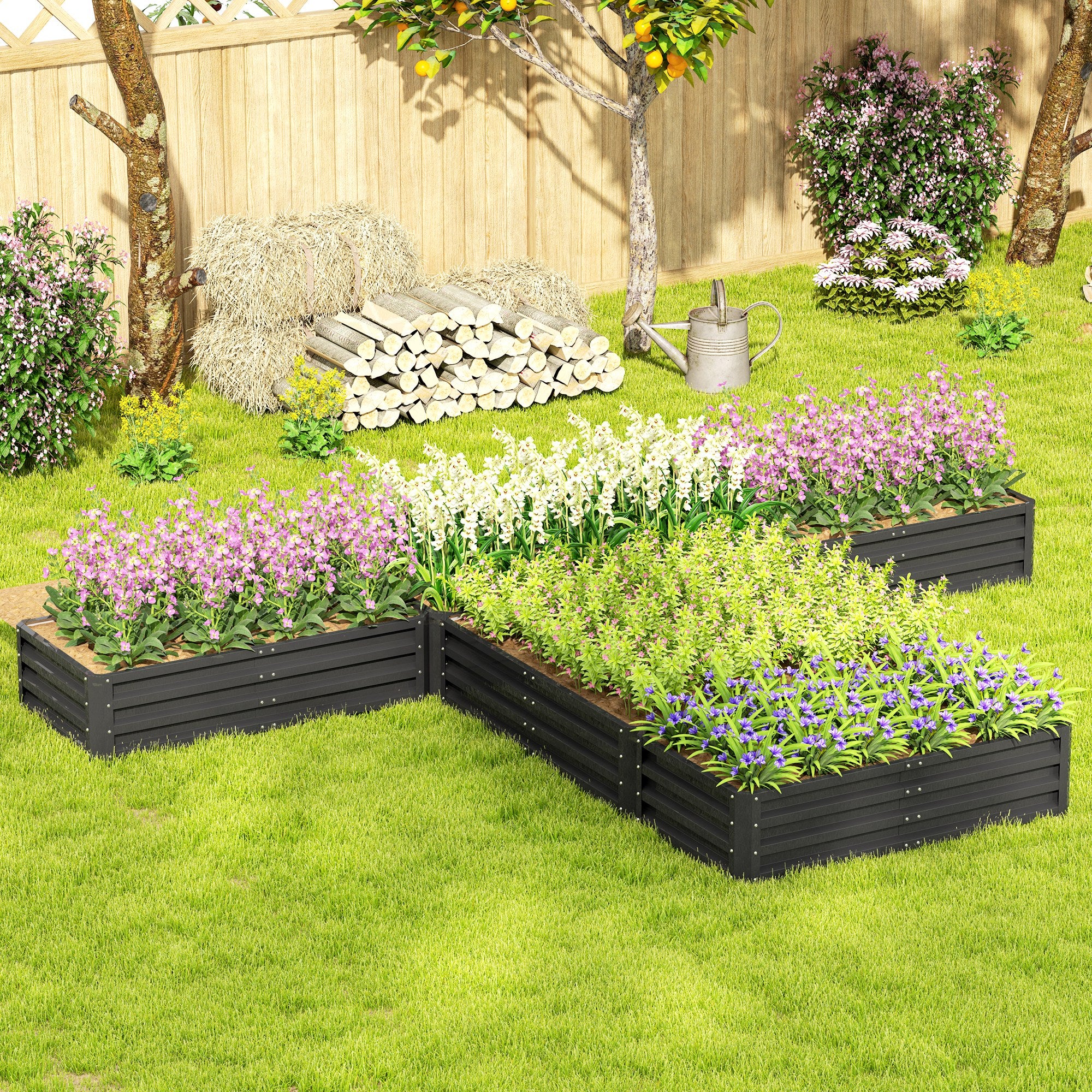 Steel Raised Garden Bed, Set of 5 Large Box Planters for Outdoor Plants Vegetables Flowers Herbs, 8x8x1ft, Dark Grey Raised Garden Beds at Gallery Canada