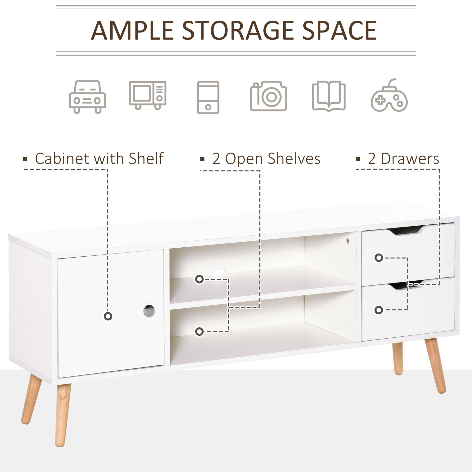 TV Stand for TVs up to 50", TV Cabinet with Shelves, Drawers and Cable Hole, Entertainment Unit for Living Room, White TV Stands   at Gallery Canada