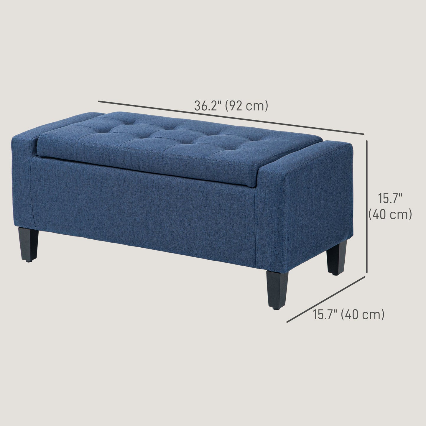 Storage Ottoman Bench, Linen Upholstered Bench with Tufted Design, Dark Blue Storage Ottomans & Benches   at Gallery Canada