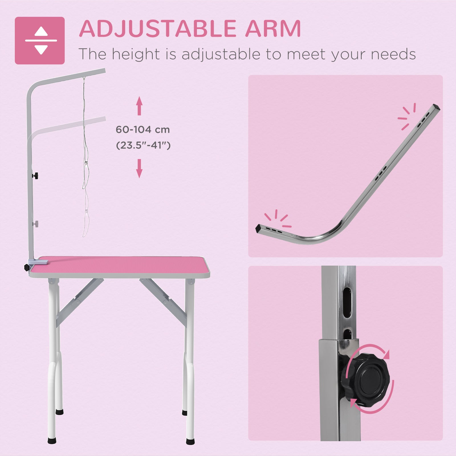 Foldable Pet Grooming Table for Dogs Cats with Adjustable Arm, Non-slip Surface, Pink Dog Grooming Tables at Gallery Canada