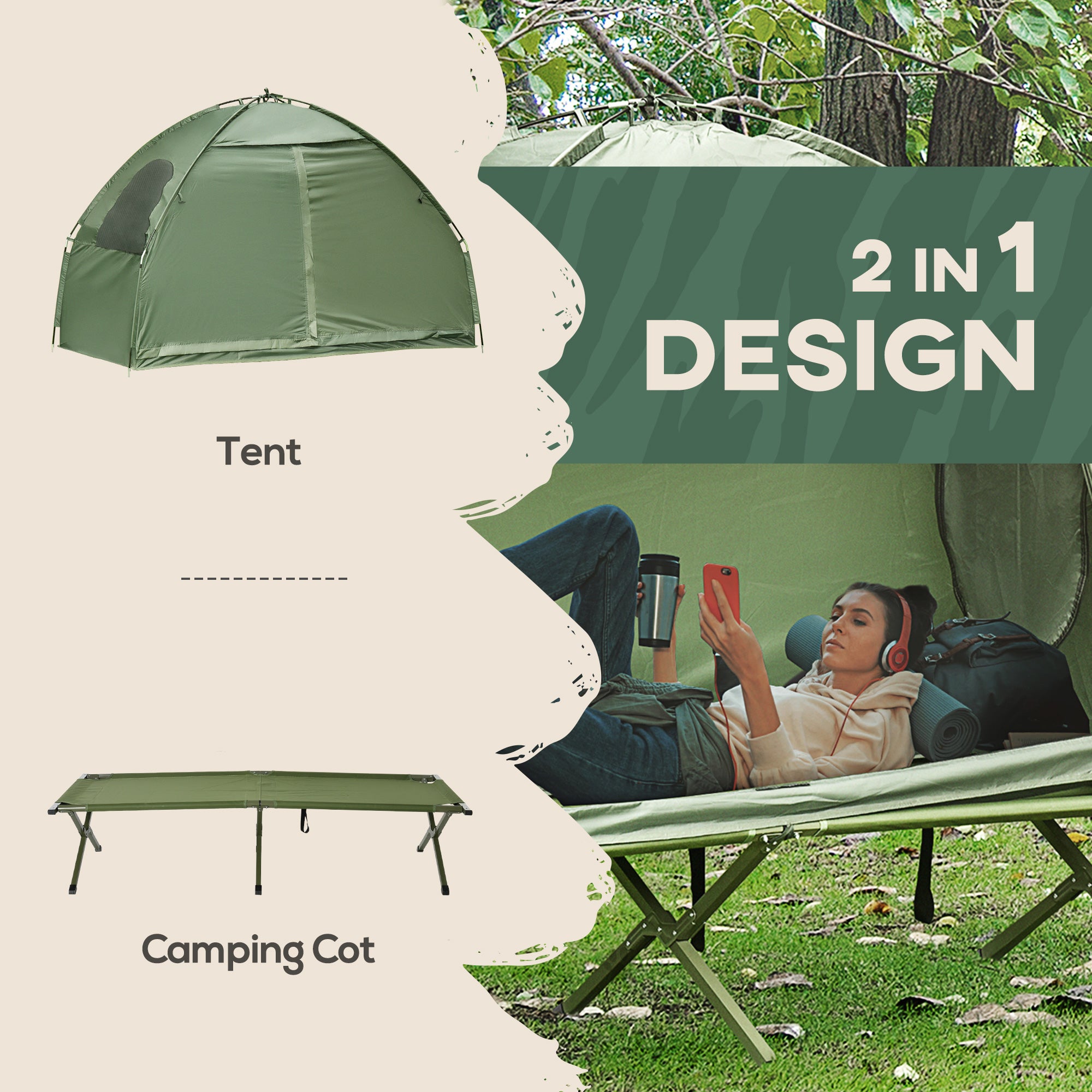 Compact Pop Up Portable Folding Outdoor Elevated Camping Cot Tent Combo Set Dark Green Camping Tents at Gallery Canada