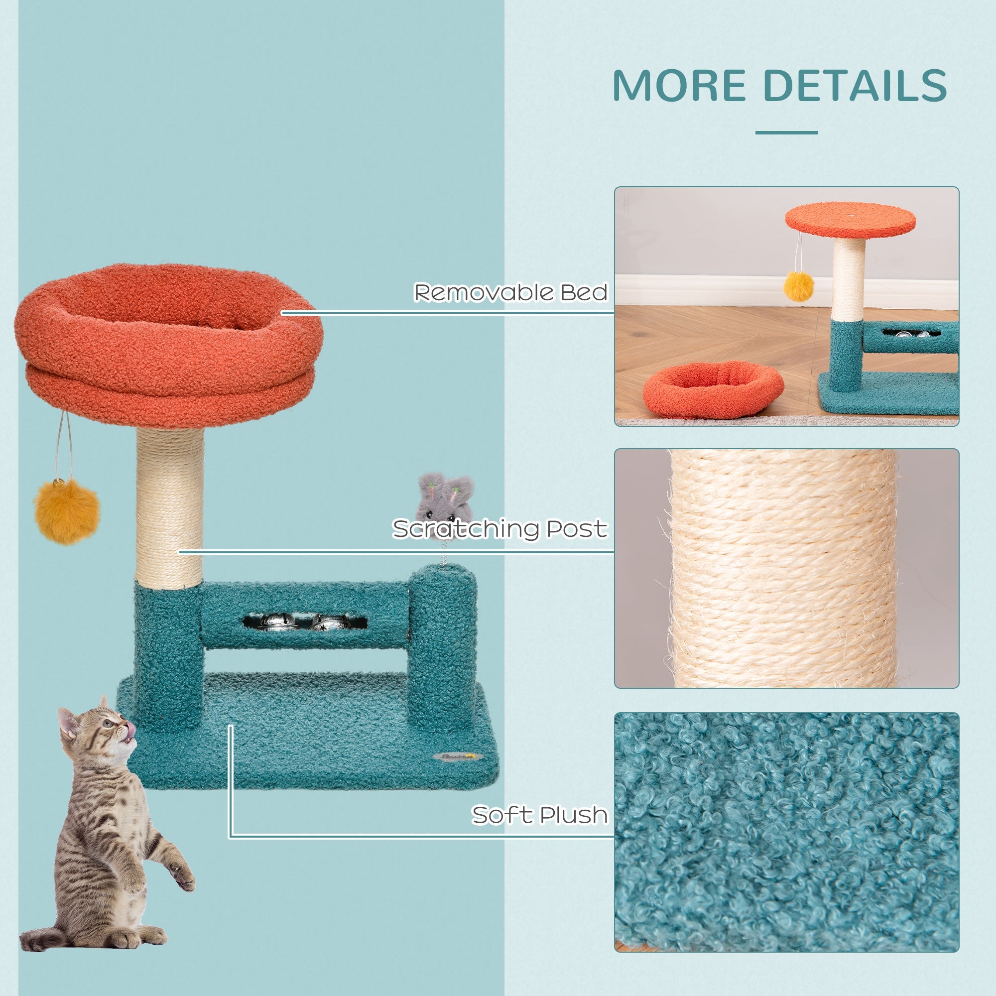 Cat Tree Scratching with Removable Bed Scratching Post Interactive Kitten Toy Dangling Ball Spring Roller Bell Blue Orange Cat Posts   at Gallery Canada