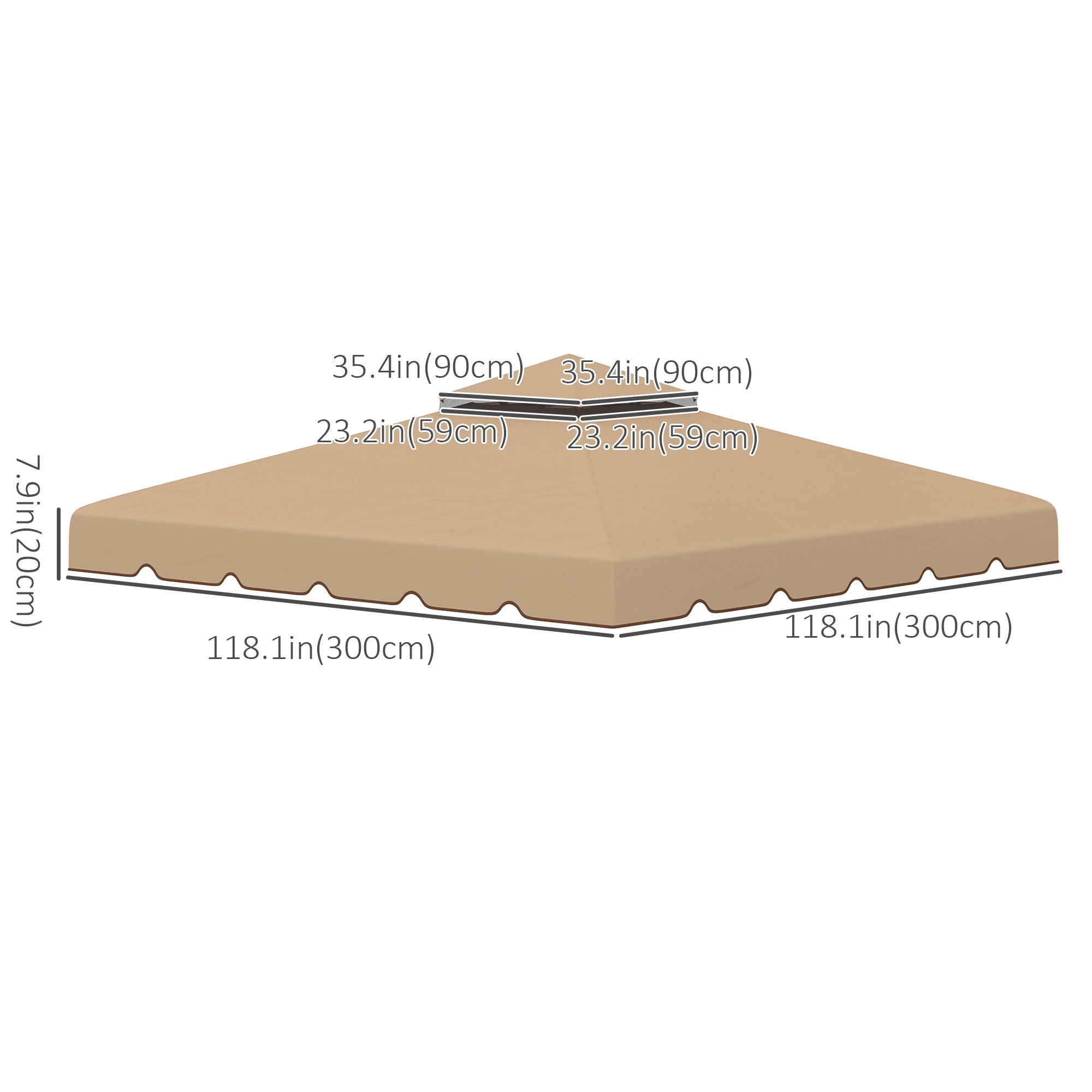 9.8' x 9.8' Replacement Canopy, Gazebo Top Cover with Double Vented Roof for Garden Patio (TOP ONLY), Khaki Gazebos   at Gallery Canada