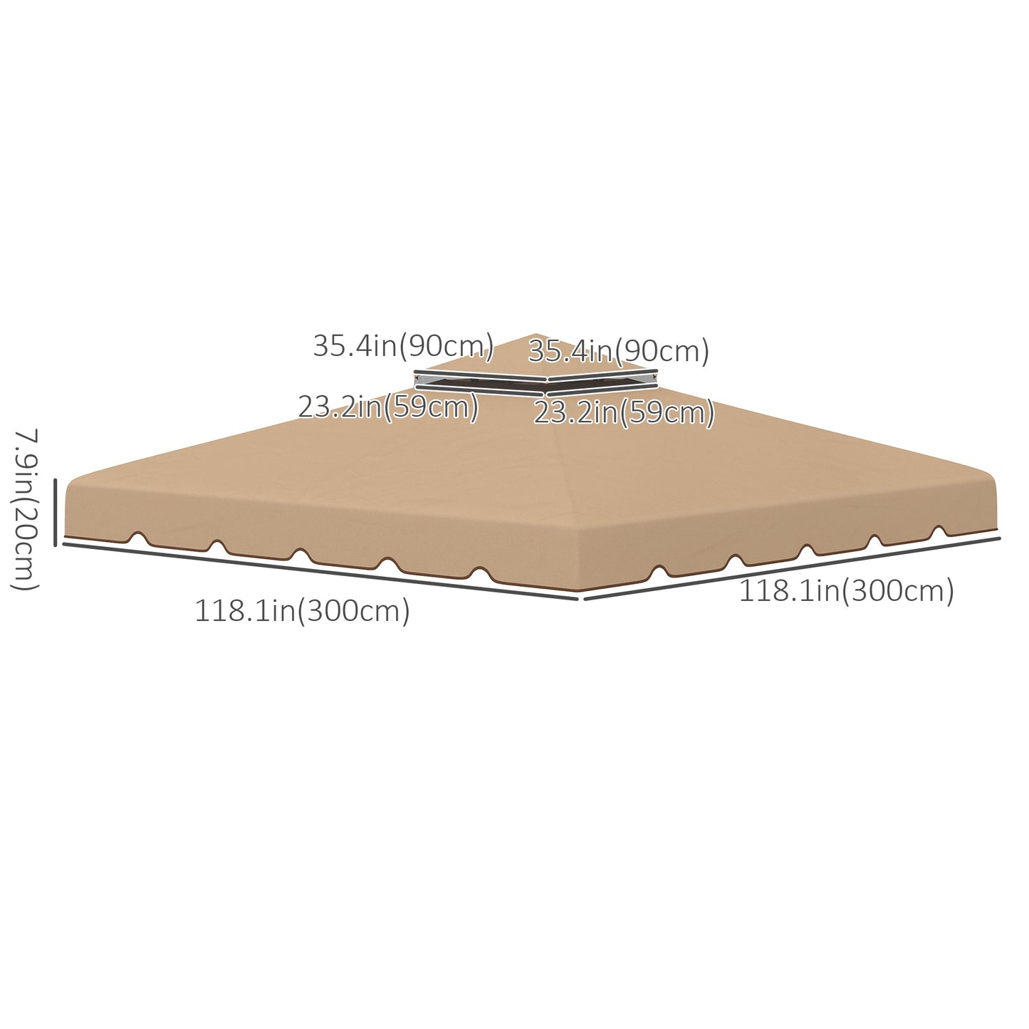 9.8' x 9.8' Replacement Canopy, Gazebo Top Cover with Double Vented Roof for Garden Patio (TOP ONLY), Khaki Gazebos   at Gallery Canada