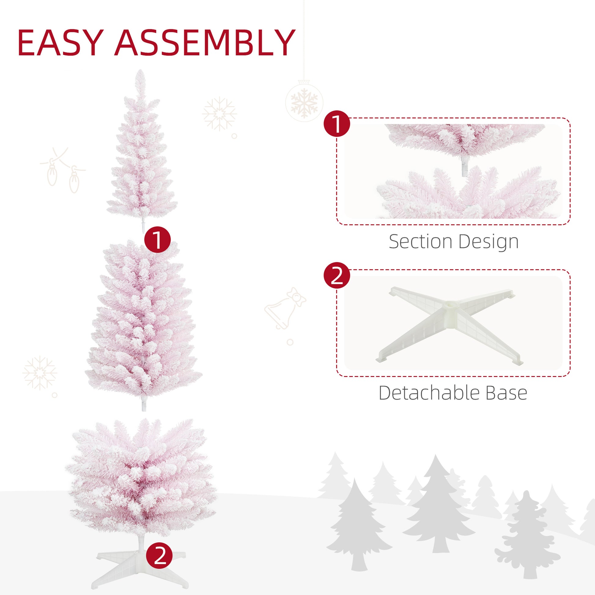 6ft Flocked Christmas Tree, Pencil Artificial Christmas Tree with Realistic Branches, Pink Pencil Christmas Trees   at Gallery Canada