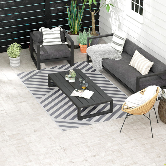 Reversible Outdoor RV Rug, Patio Floor Mat, 6' x 9' Plastic Rug for Backyard, Deck, Beach, Camping, Grey and Cream Garden Decor at Gallery Canada