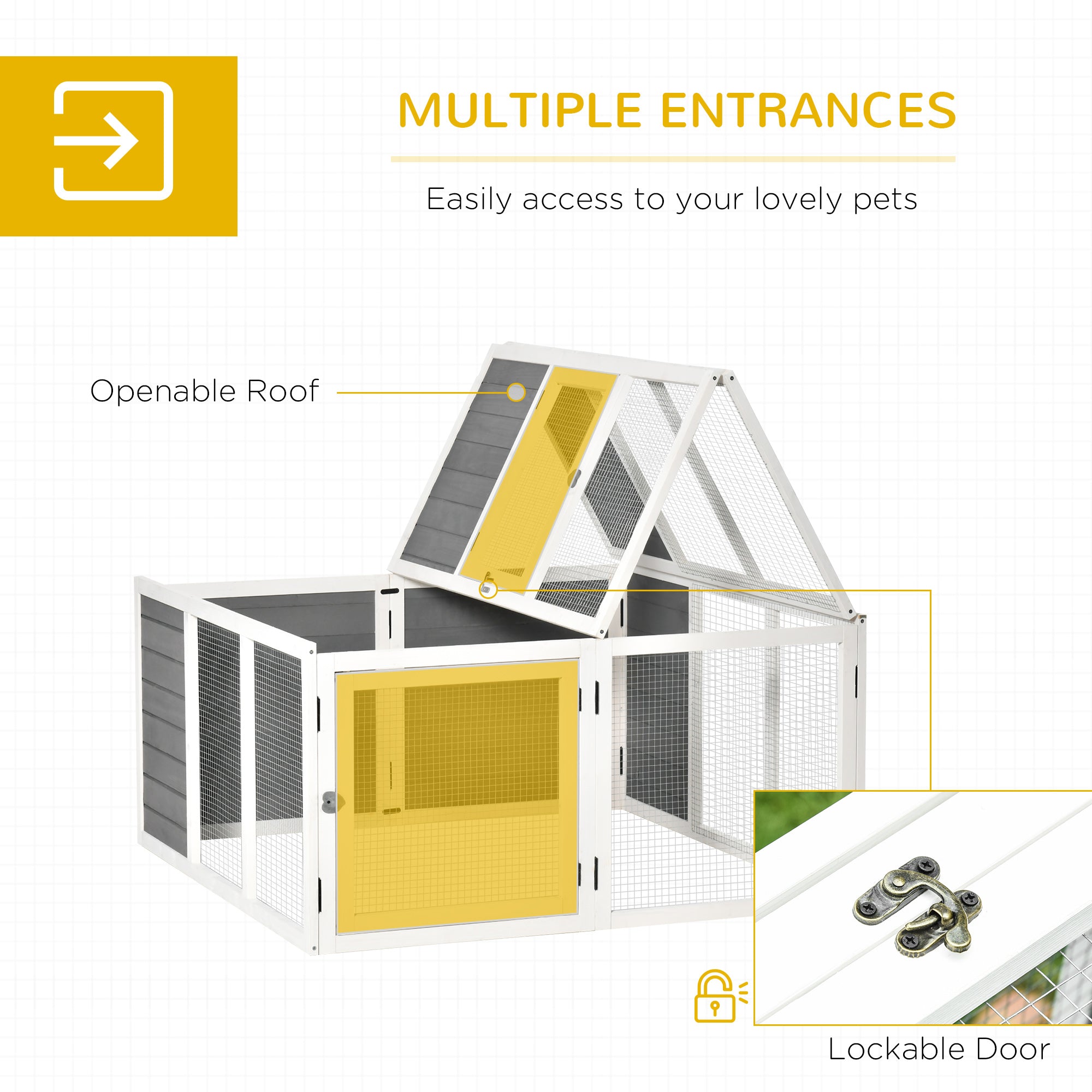 Rabbit Hutch with Openable Foldable Top, Door, for 1-4 Rabbits, for Outdoor, Backyard, Garden, Grey Rabbit Hutch at Gallery Canada