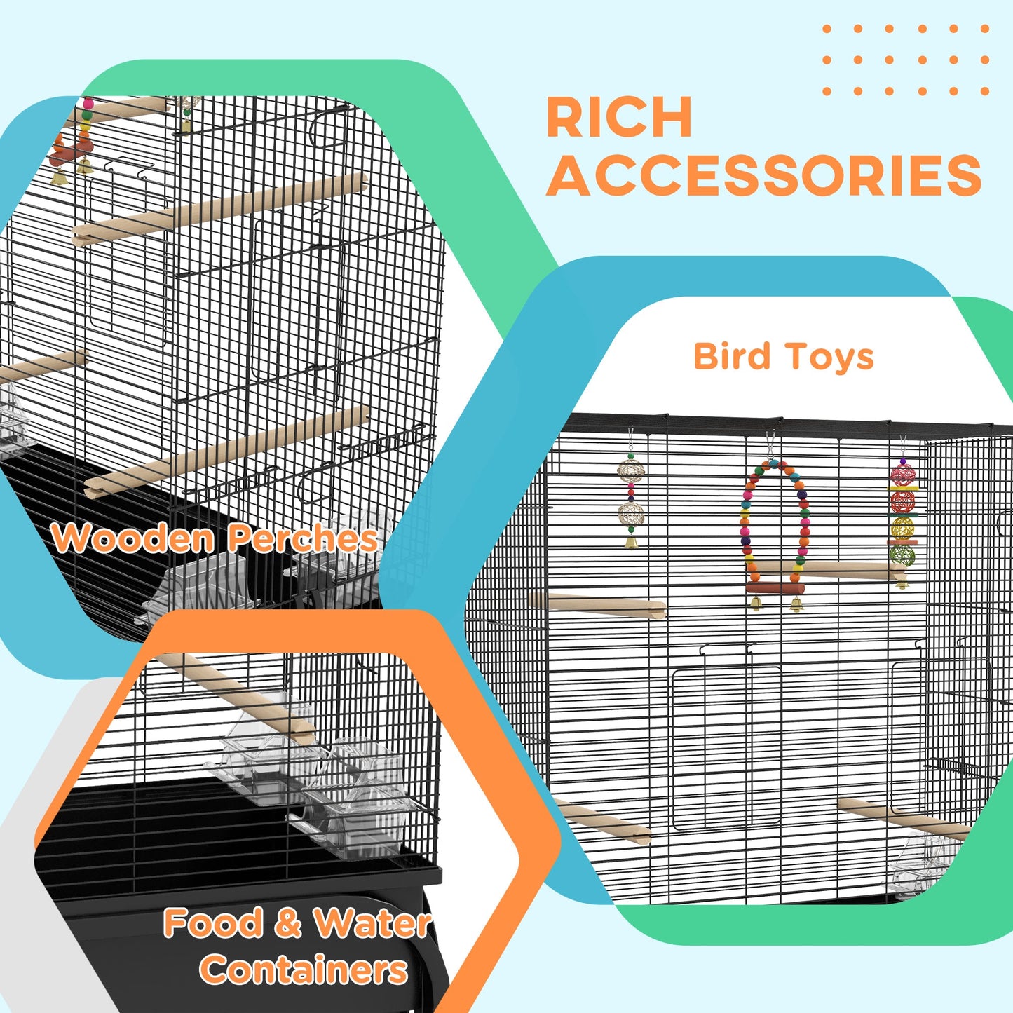 51" Bird Cage for Budgies Canaries Finches Lovebirds Parakeets with Rolling Stand, Toys, Black Bird Cages   at Gallery Canada