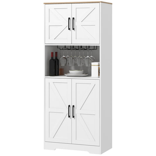 Farmhouse Kitchen Pantry, 68" Freestanding Hutch Storage Cabinet with Microwave Oven Countertop, White Kitchen Pantry Cabinets   at Gallery Canada