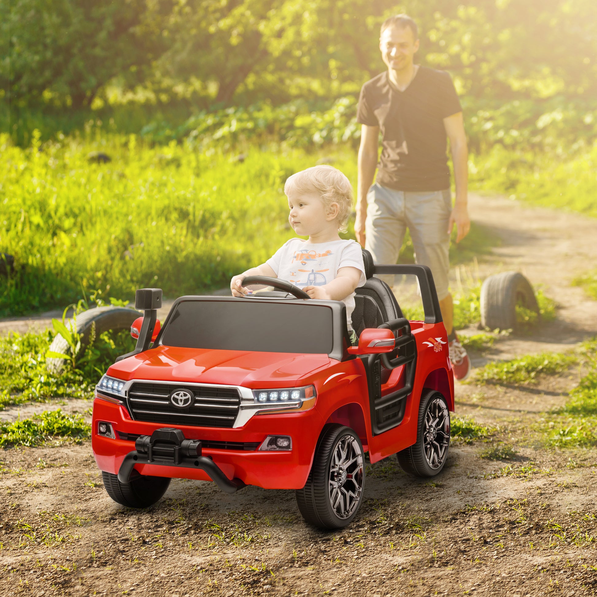 12V Toyota LAND CRUISER Licensed Kids Car w/ Remote Control, Four Wheel Spring Suspension, Soft Start, LED Light, Red Electric Toy Cars Red  at Gallery Canada