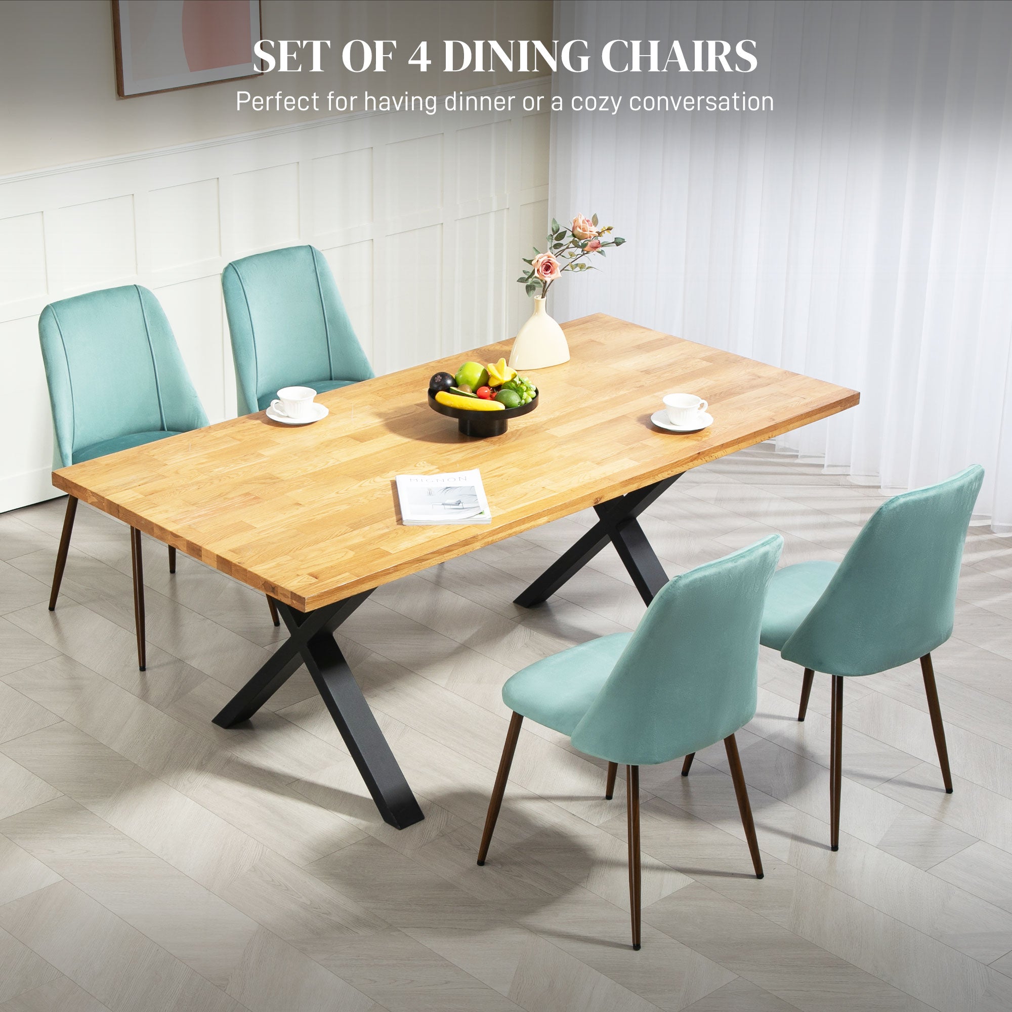 Upholstered Dining Chairs Set of 4, Velvet Accent Chair with Back and Wood-grain Steel Leg for Kitchen, Light Green Dining Chairs at Gallery Canada