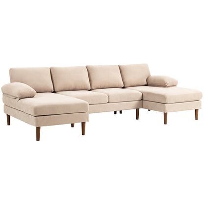 U Shape Couch with Double Chaise Lounge, Modern 4 Seater Sofa with Wooden Legs, Fabric Sofa for Living Room, Beige Sofas & Reclining Chairs   at Gallery Canada